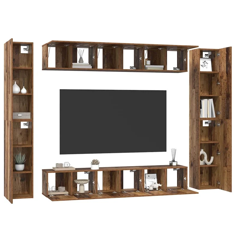 TV Cabinet Set 10 pcs Old Wood Engineered Wood