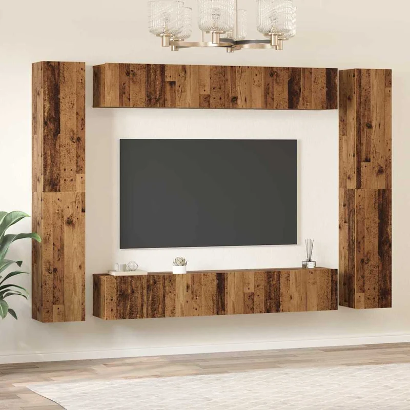 TV Cabinet Set 10 pcs Old Wood Engineered Wood