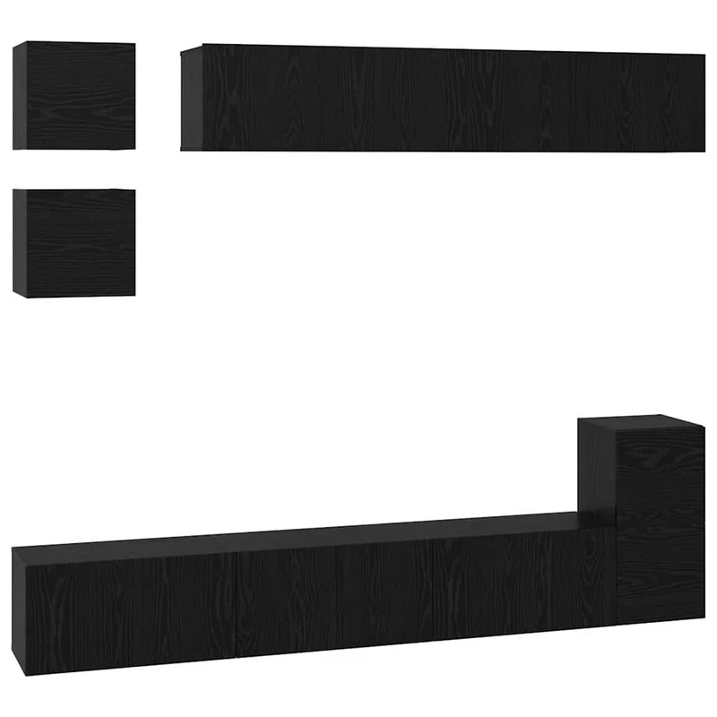 TV Cabinet Set 8 pcs Black Oak Engineered Wood