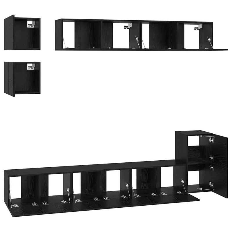 TV Cabinet Set 8 pcs Black Oak Engineered Wood