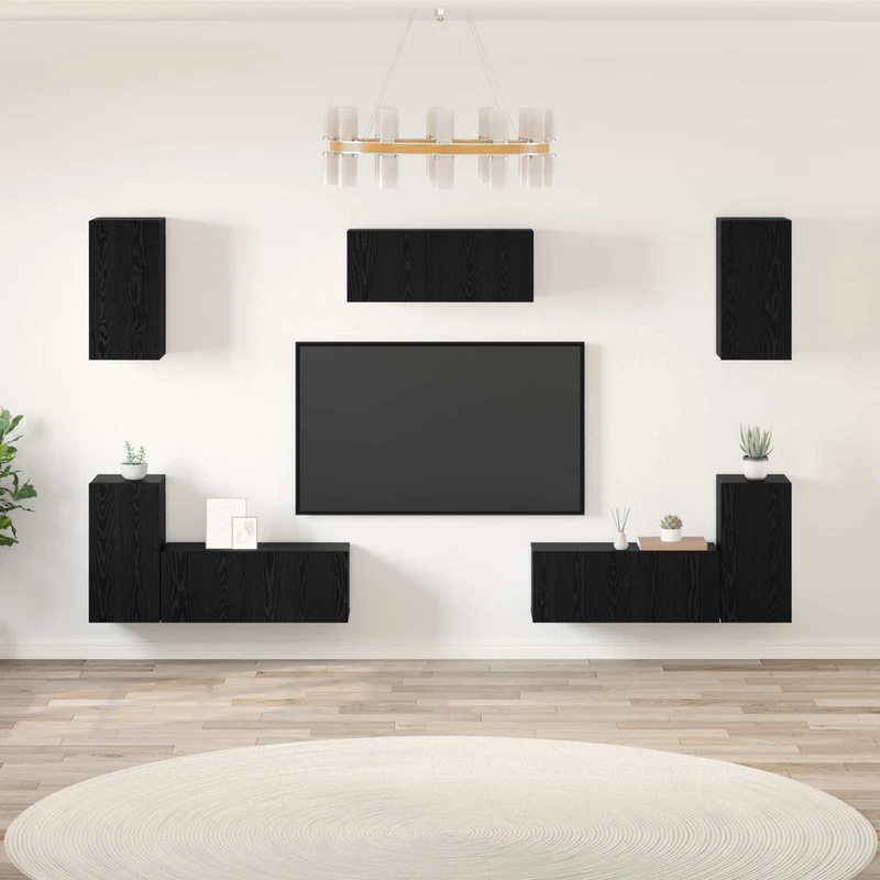 TV Cabinet Set 7 pcs Black Oak Engineered Wood
