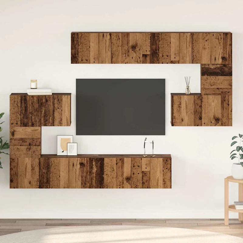 TV Cabinet Set 8 pcs Old Wood Engineered Wood