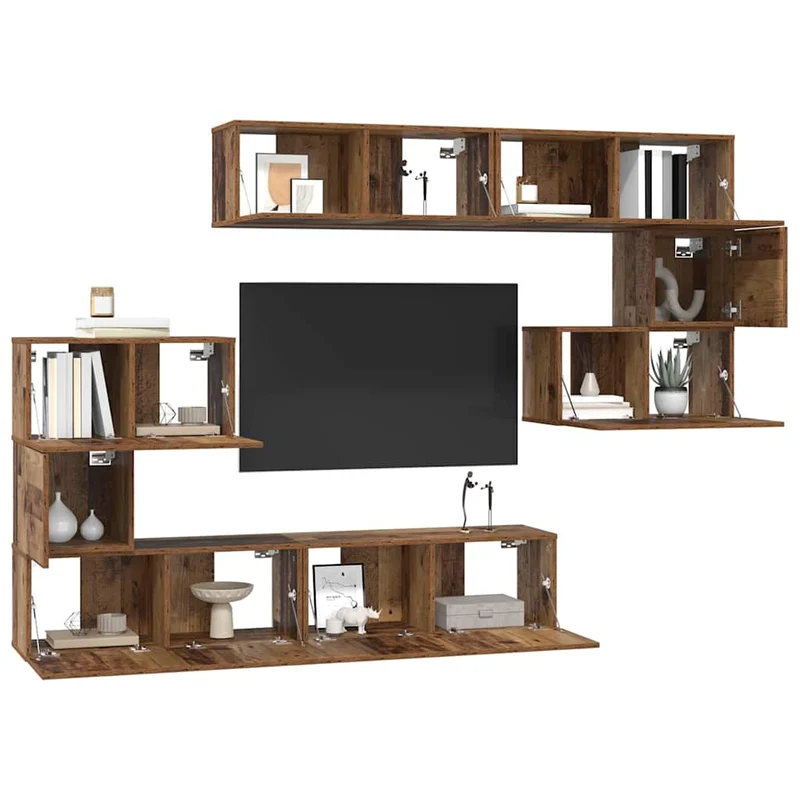 TV Cabinet Set 8 pcs Old Wood Engineered Wood