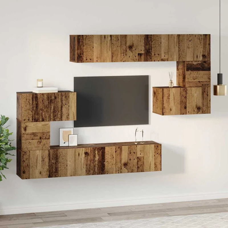 TV Cabinet Set 8 pcs Old Wood Engineered Wood