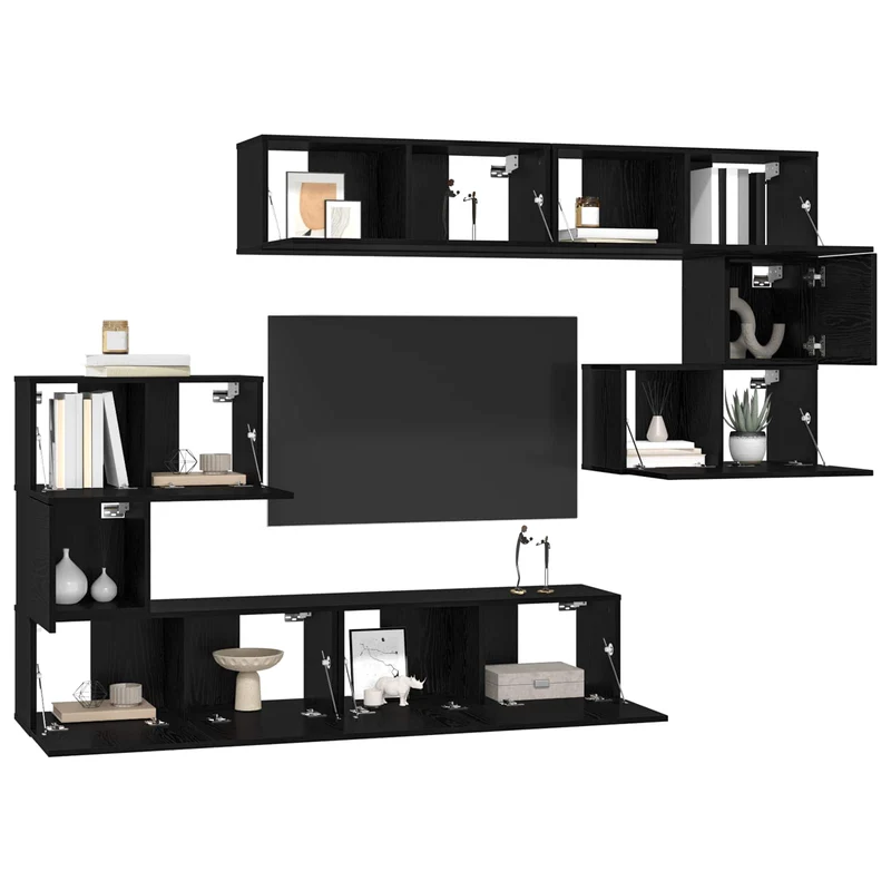 TV Cabinet Set 8 pcs Black Oak Engineered Wood