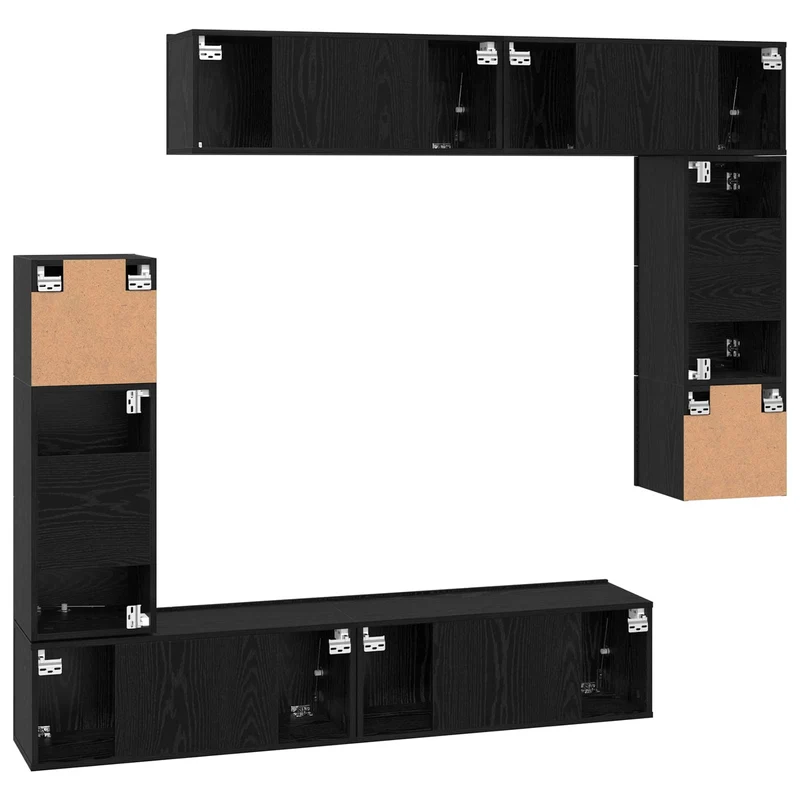 TV Cabinet Set 8 pcs Black Oak Engineered Wood