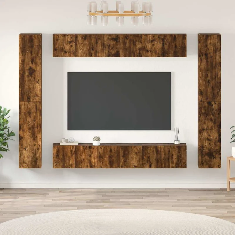 10 Piece TV Cabinet Set Smoked Oak Engineered Wood