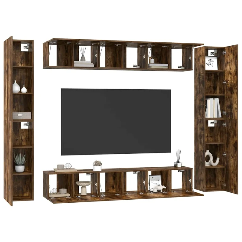 10 Piece TV Cabinet Set Smoked Oak Engineered Wood