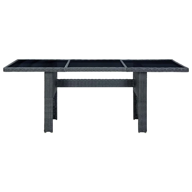 313309 vidaXL Garden Table Dark Grey Poly Rattan and Tempered Glass