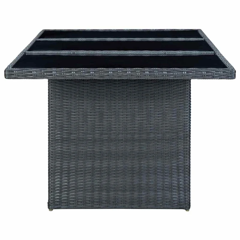 313309 vidaXL Garden Table Dark Grey Poly Rattan and Tempered Glass