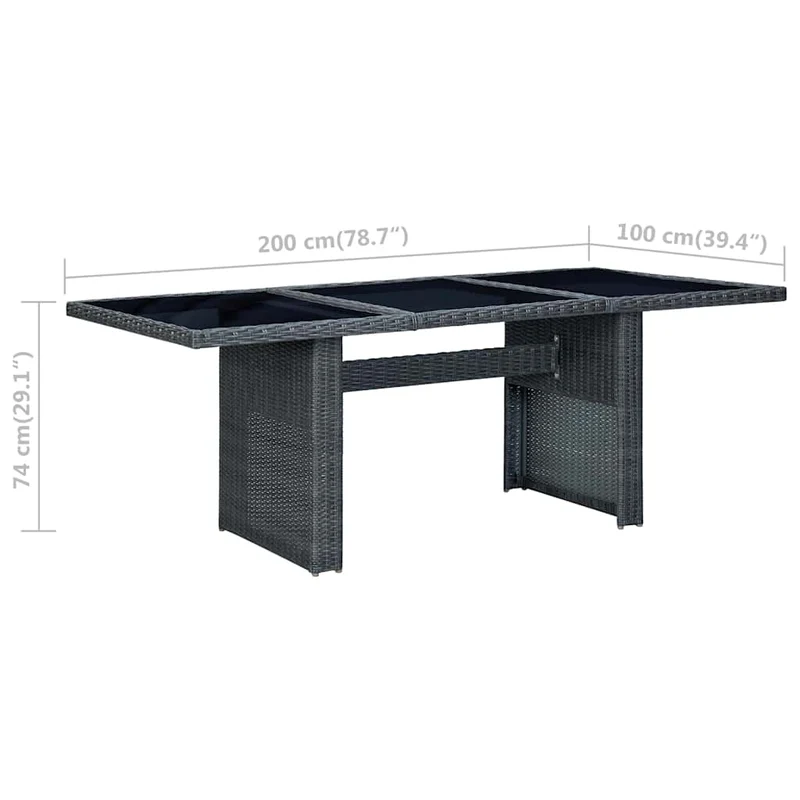 313309 vidaXL Garden Table Dark Grey Poly Rattan and Tempered Glass