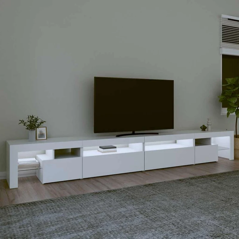 TV Cabinet with LED Lights White 290x36,5x40 cm