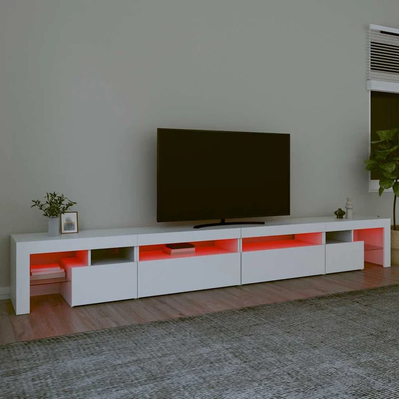 TV Cabinet with LED Lights White 290x36,5x40 cm
