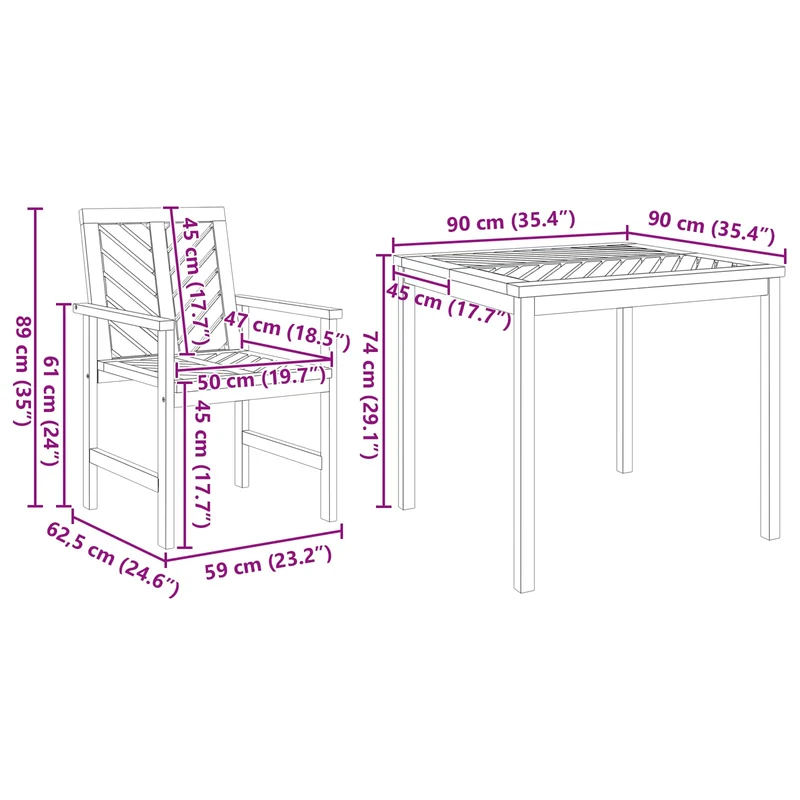 Garden Dining Set 5 pcs Brown 90 x 90 x 74 cm Solid Acacia Wood