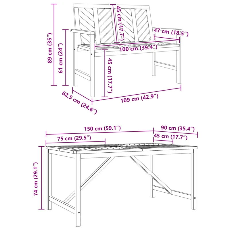 Garden Dining Set 3 pcs Brown 150 x 90 x 74 cm
