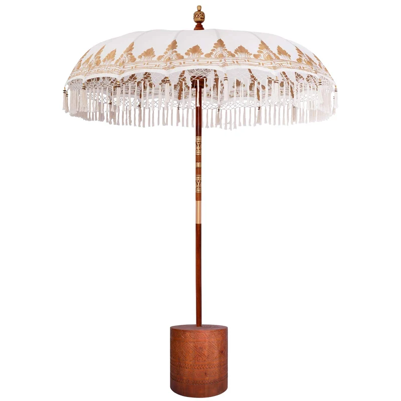 Balinese Parasol with Base Ø 180-190 cm Cream and Brown
