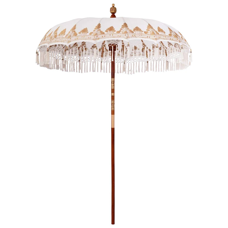 Balinese Parasol with Base Ø 180-190 cm Cream and Brown