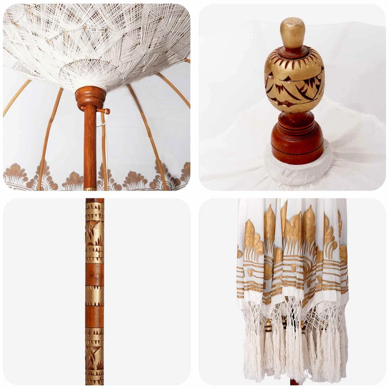 Balinese Parasol with Base Ø 180-190 cm Cream and Brown