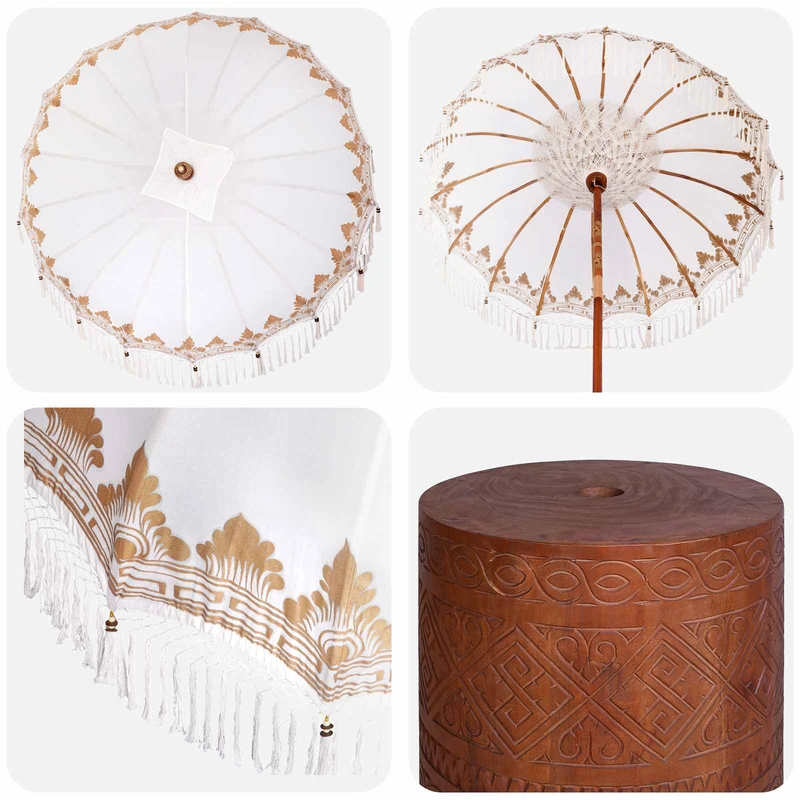 Balinese Parasol with Base Ø 180-190 cm Cream and Brown
