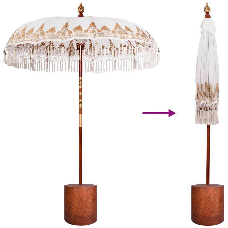Balinese Parasol with Base Ø 180-190 cm Cream and Brown