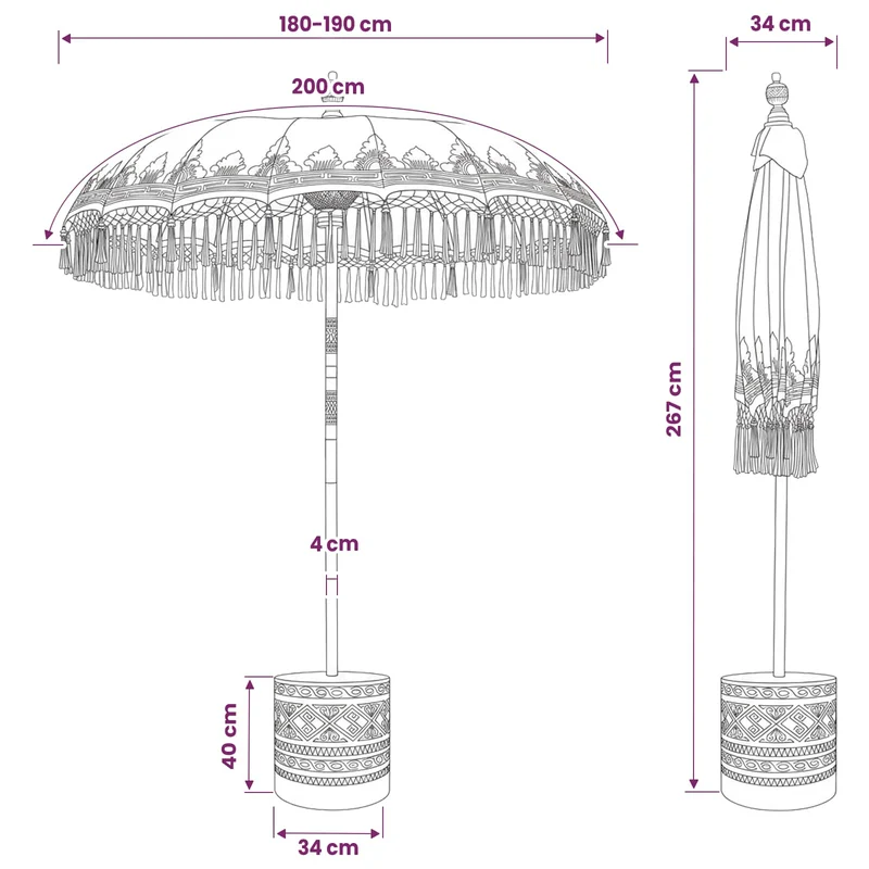 Balinese Parasol with Base Ø 180-190 cm Cream and Brown
