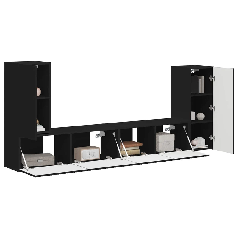 TV Cabinet Set 4 pcs Black Engineered Wood