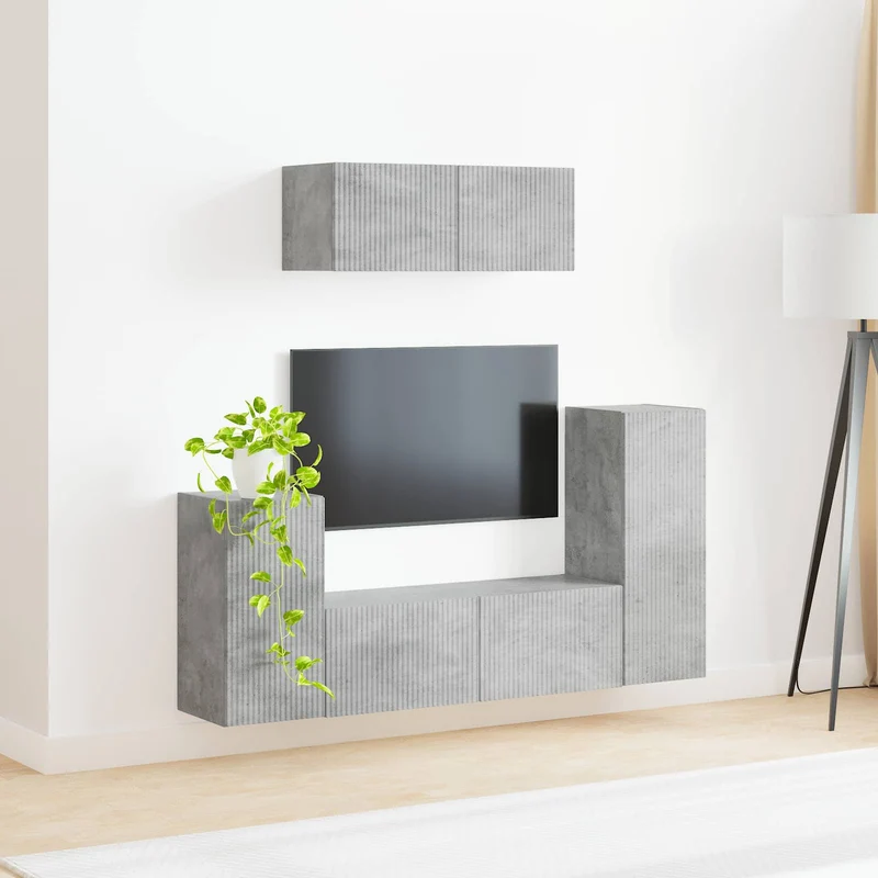 TV Cabinet Set 4 pcs Concrete Grey Engineered Wood