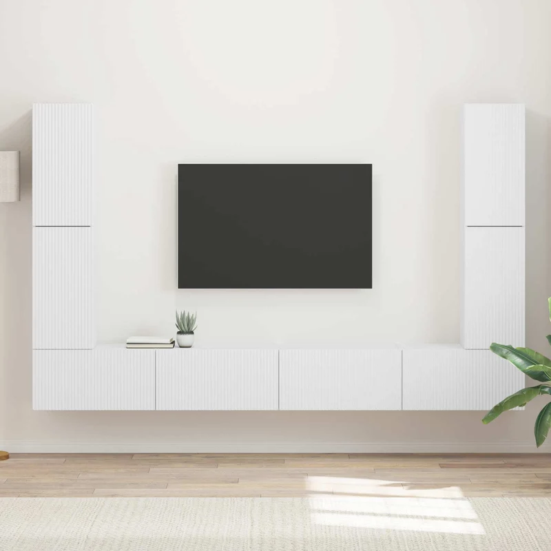 TV Cabinet Set 8 pcs White Engineered Wood
