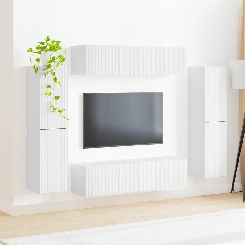 TV Cabinet Set 8 pcs White Engineered Wood