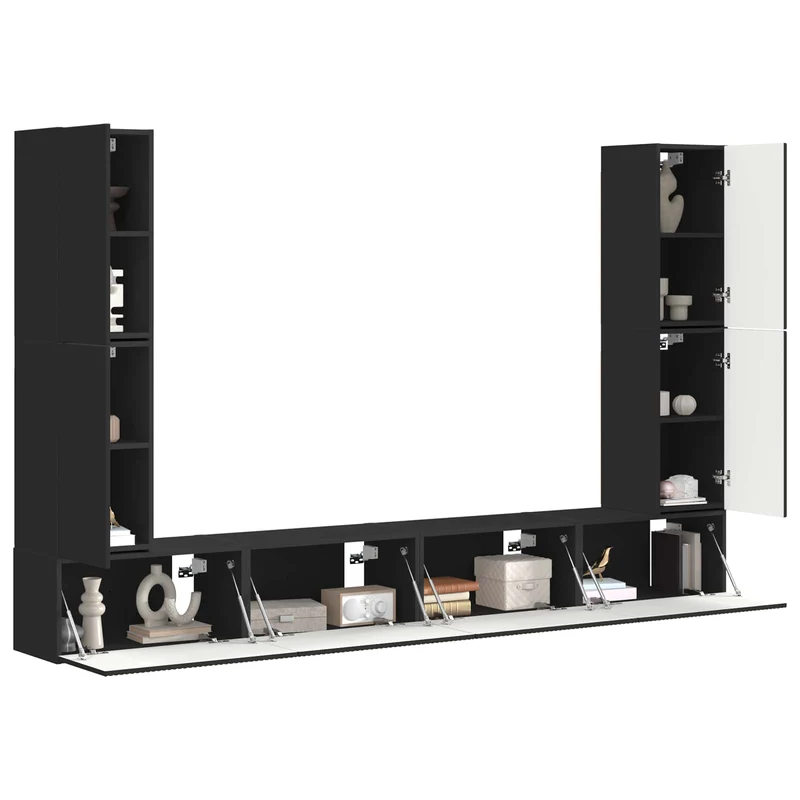 TV Cabinet Set 8 pcs Black Engineered Wood