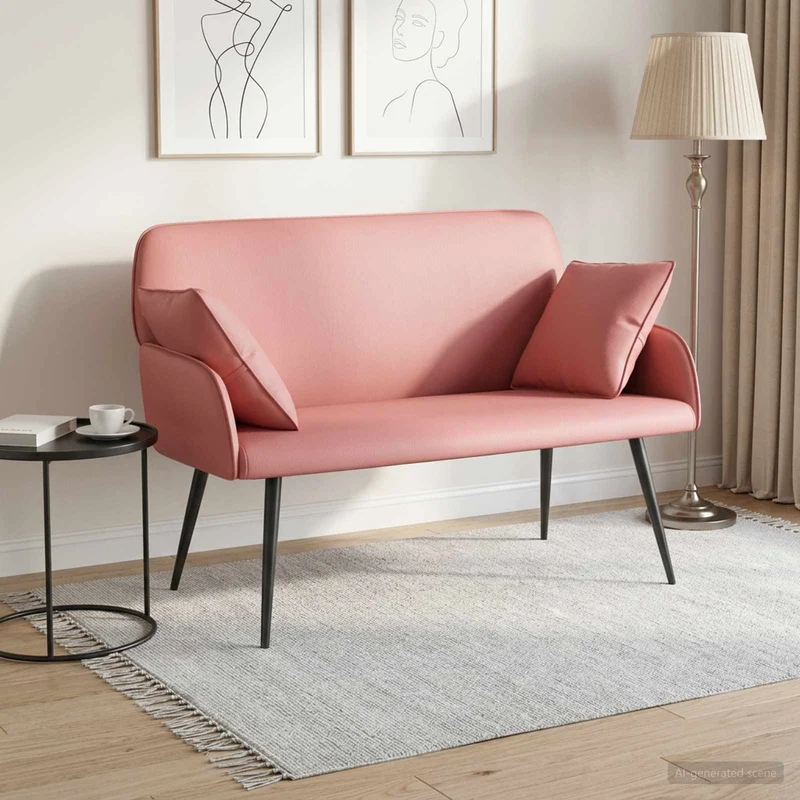 2 Seater Sofa with Metal Legs 2-Seater Pink Faux Leather