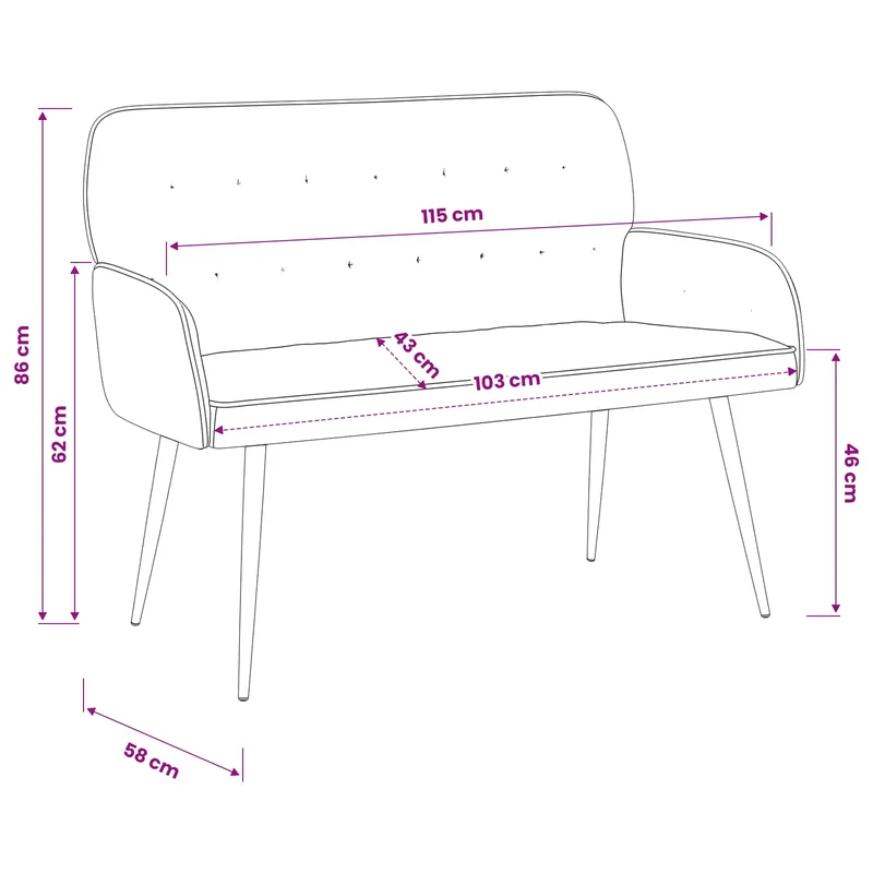 2 Seater Sofa with Metal Legs 2-Seater Black Velvet