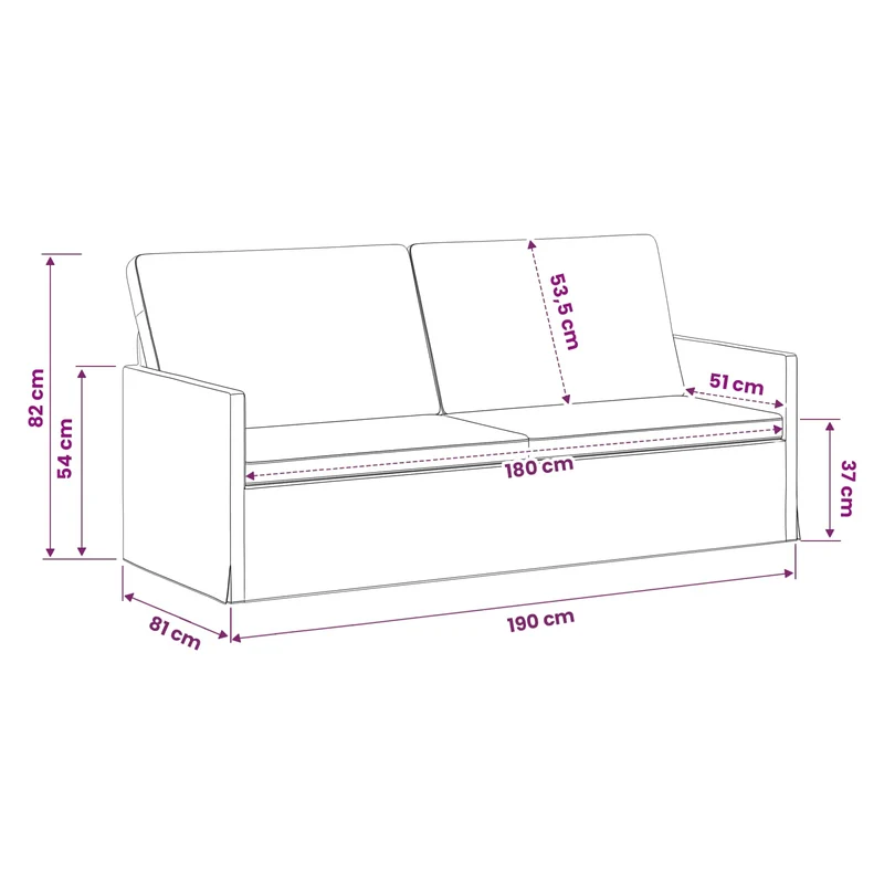 3 Seater Sofa Black 190 x 81 x 82 cm Velvet