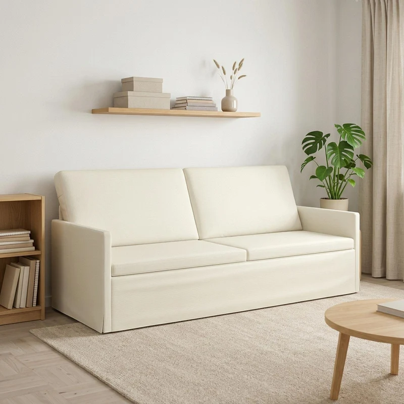 3 Seater Sofa Cream 190 x 81 x 82 cm Corduroy Fabric