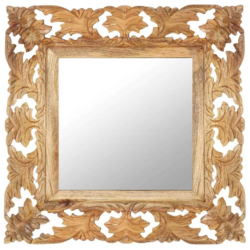 321638 vidaXL Hand Carved Mirror Brown 50x50 cm Solid Mango Wood