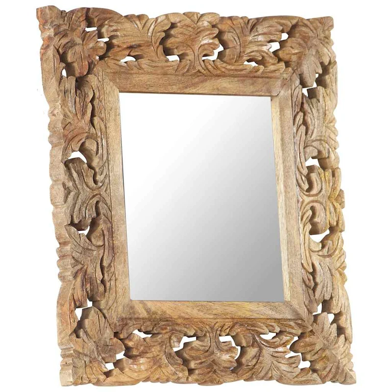 321638 vidaXL Hand Carved Mirror Brown 50x50 cm Solid Mango Wood