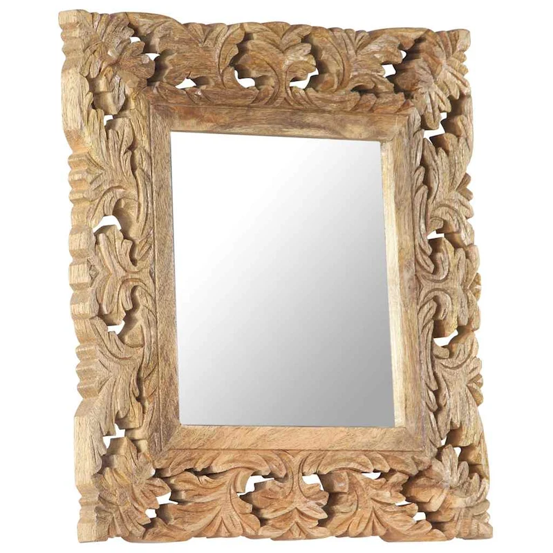 321638 vidaXL Hand Carved Mirror Brown 50x50 cm Solid Mango Wood