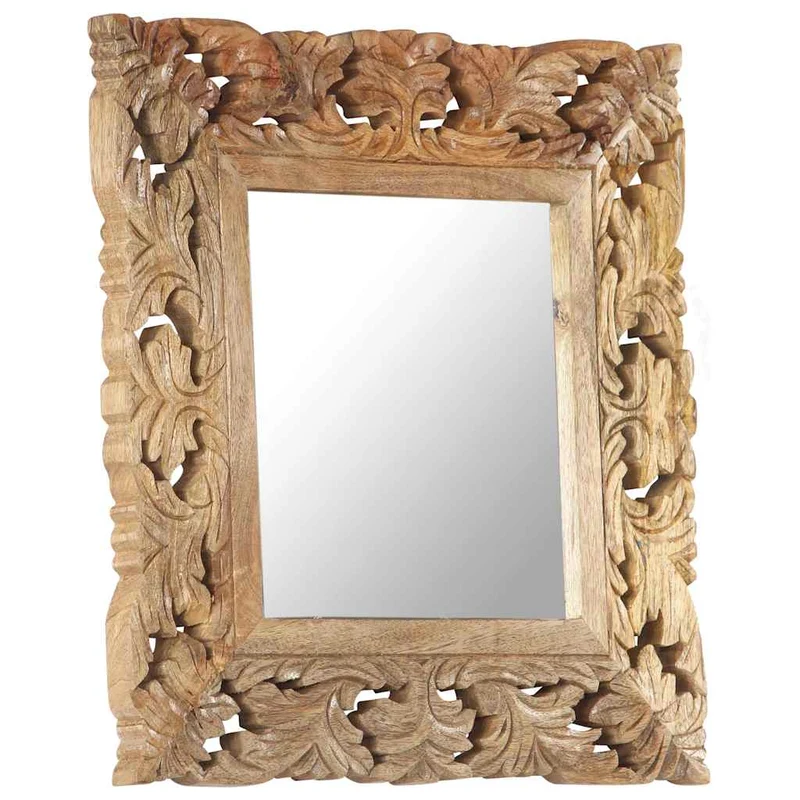 321638 vidaXL Hand Carved Mirror Brown 50x50 cm Solid Mango Wood
