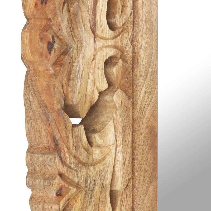 321638 vidaXL Hand Carved Mirror Brown 50x50 cm Solid Mango Wood