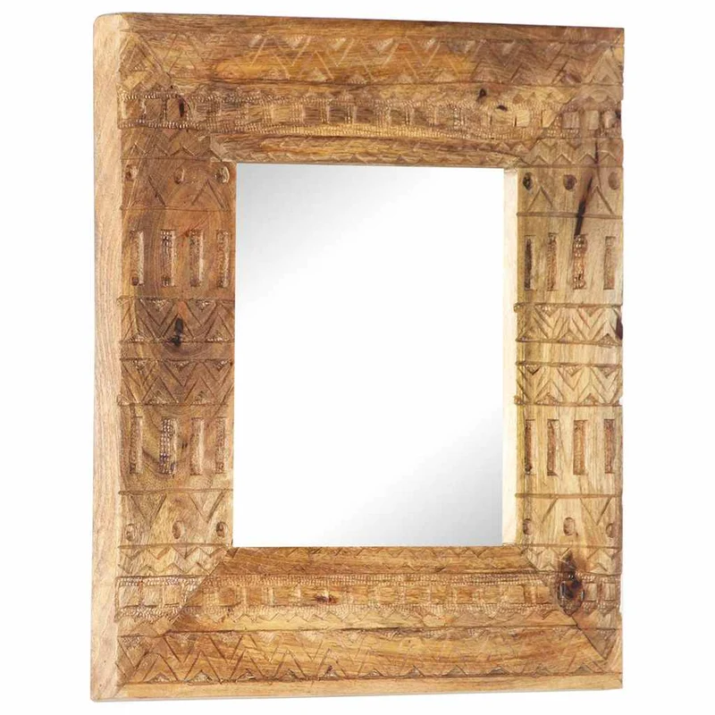 Hand-Carved Mirror 50x50x2,5 cm Solid Mango Wood