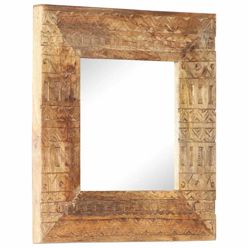 Hand-Carved Mirror 50x50x2,5 cm Solid Mango Wood