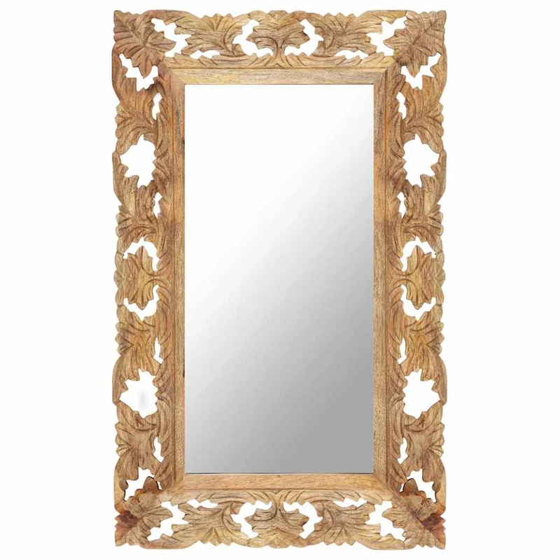 321639 vidaXL Hand Carved Mirror Brown 80x50 cm Solid Mango Wood