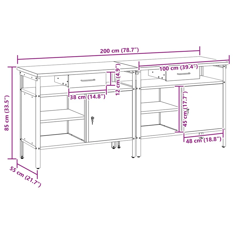 Work Bench Set 2 pcs Red Steel
