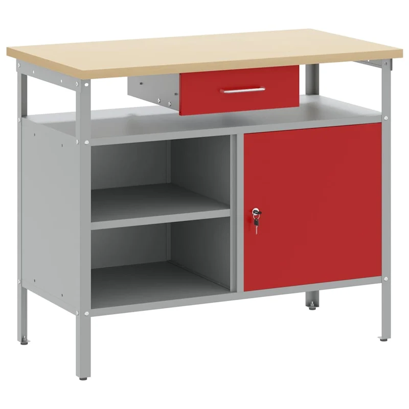 Work Bench with Drawer with Shelf Red and Grey 100 x 55 x 85 cm
