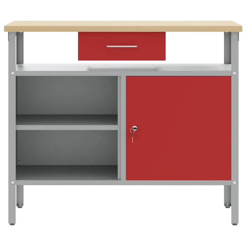 Work Bench with Drawer with Shelf Red and Grey 100 x 55 x 85 cm