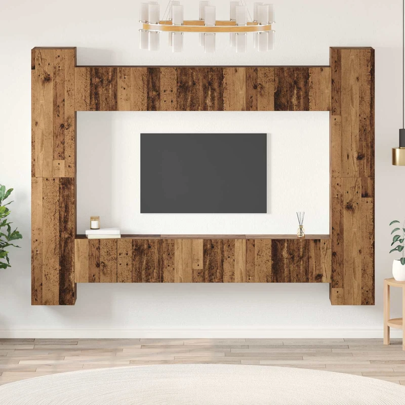 TV Cabinet Set 10 pcs Old Wood Engineered Wood