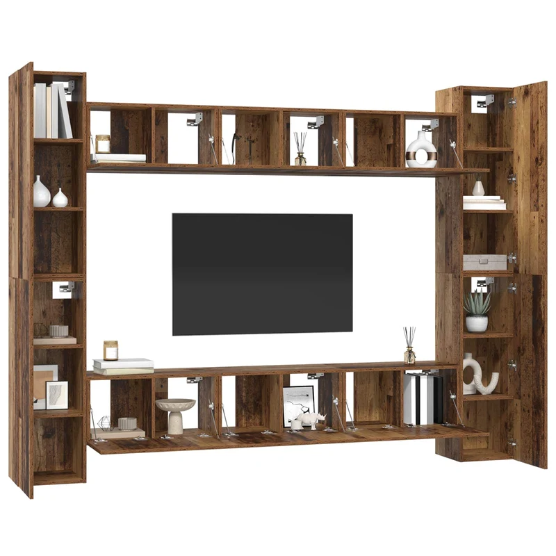 TV Cabinet Set 10 pcs Old Wood Engineered Wood