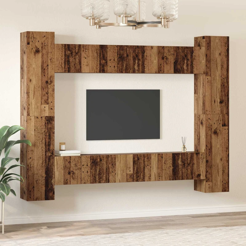 TV Cabinet Set 10 pcs Old Wood Engineered Wood