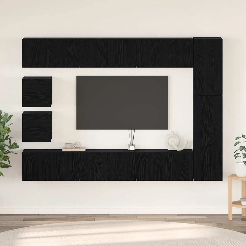 TV Cabinet Set 10 pcs Black Oak Engineered Wood