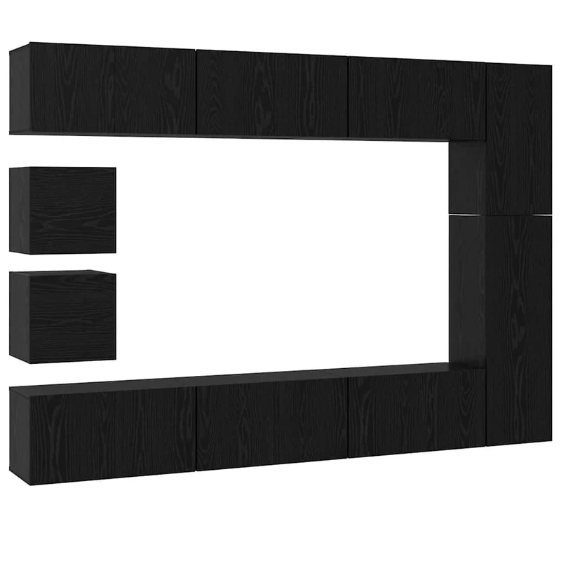 TV Cabinet Set 10 pcs Black Oak Engineered Wood